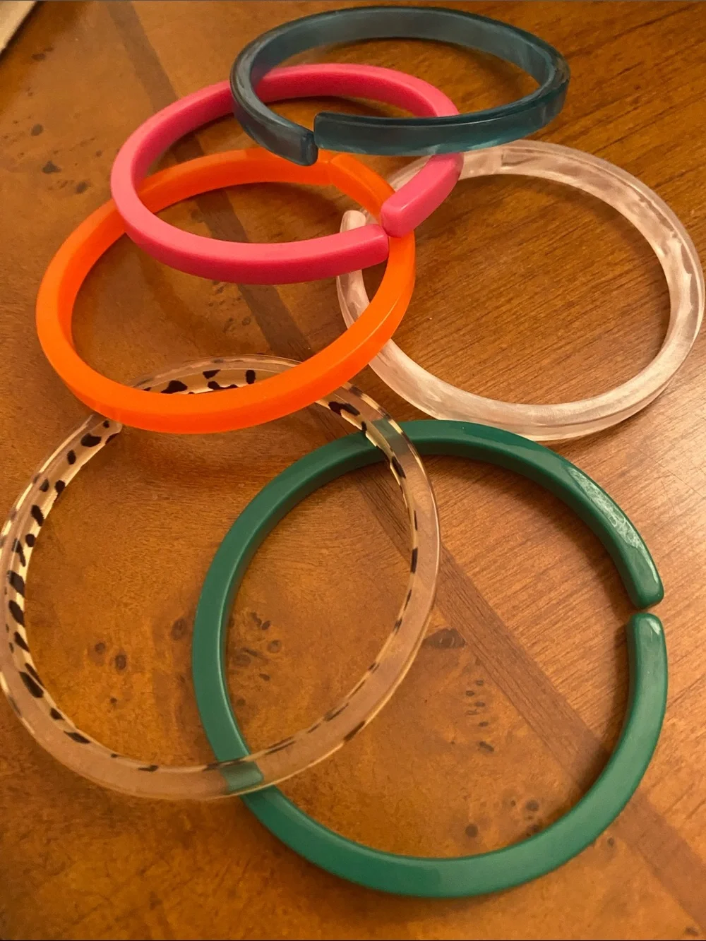 Stackable Colorful Resin Hair Bangles - Pink, Orange, Teal, Clear, Tortoise